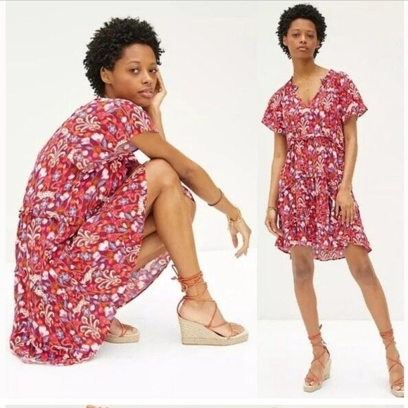 Anthropologie Robin Tiered Floral Mini Dress in Red Sz XS - Picture 3 of 3